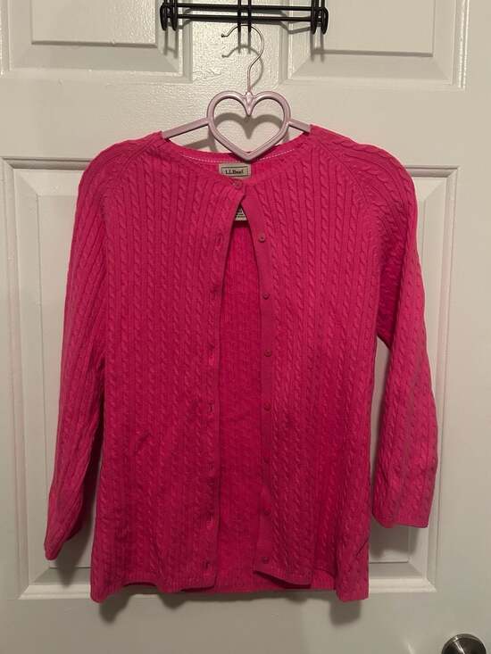 L.L.Bean Sweaters - L.L.Bean Women's Cotton Cable Knit Button-Front Cardigan Sweater, Pink